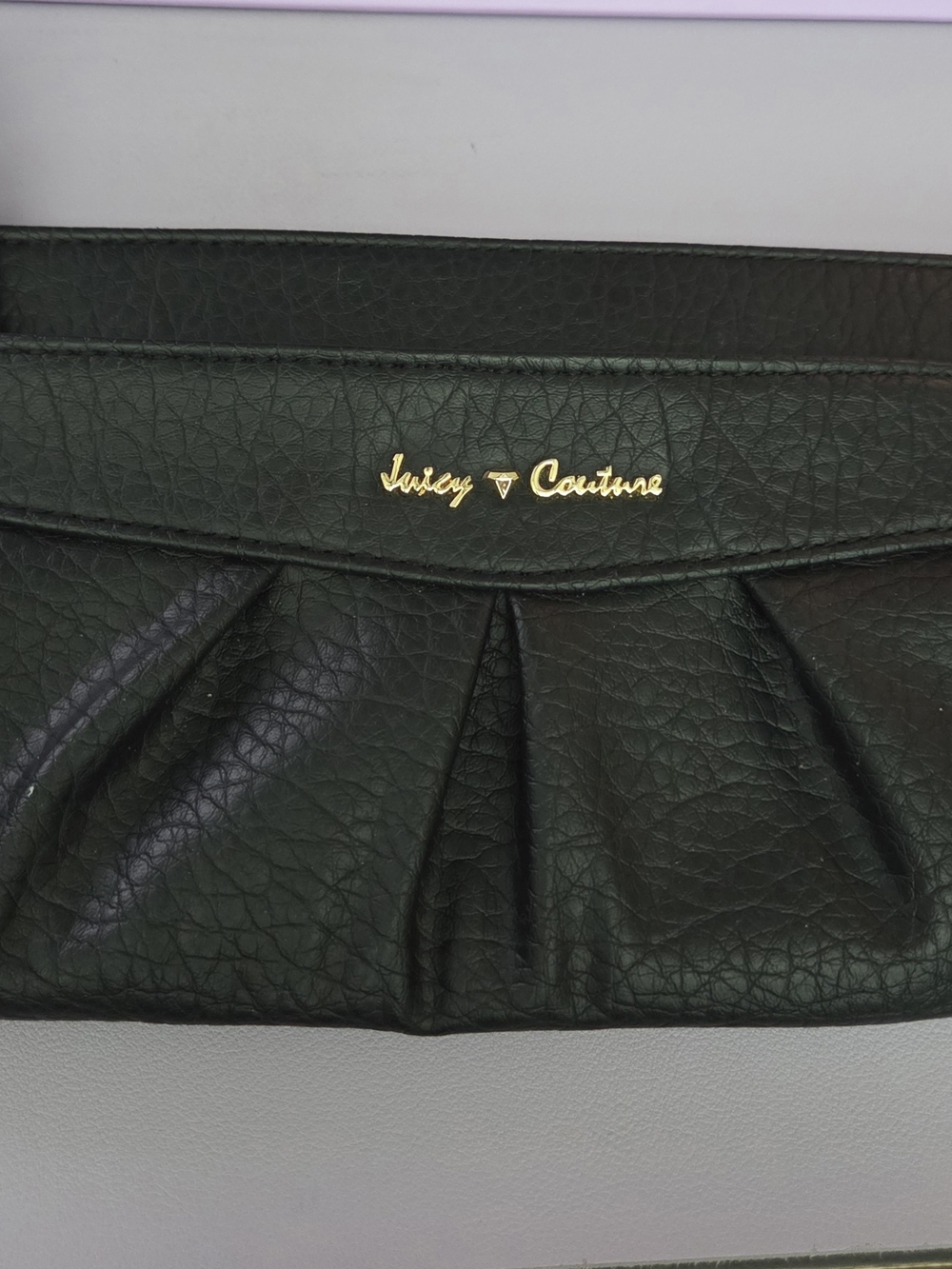 Juicy Couture Black Pleated Wristlet Clutch with Gold Logo